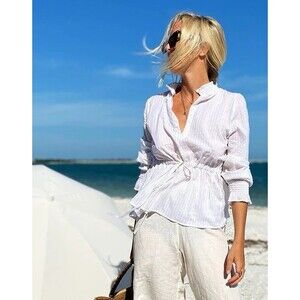 Emerson Fry India Collection Lucybella White Gold Striped Blouse Size XS/S NWT!!